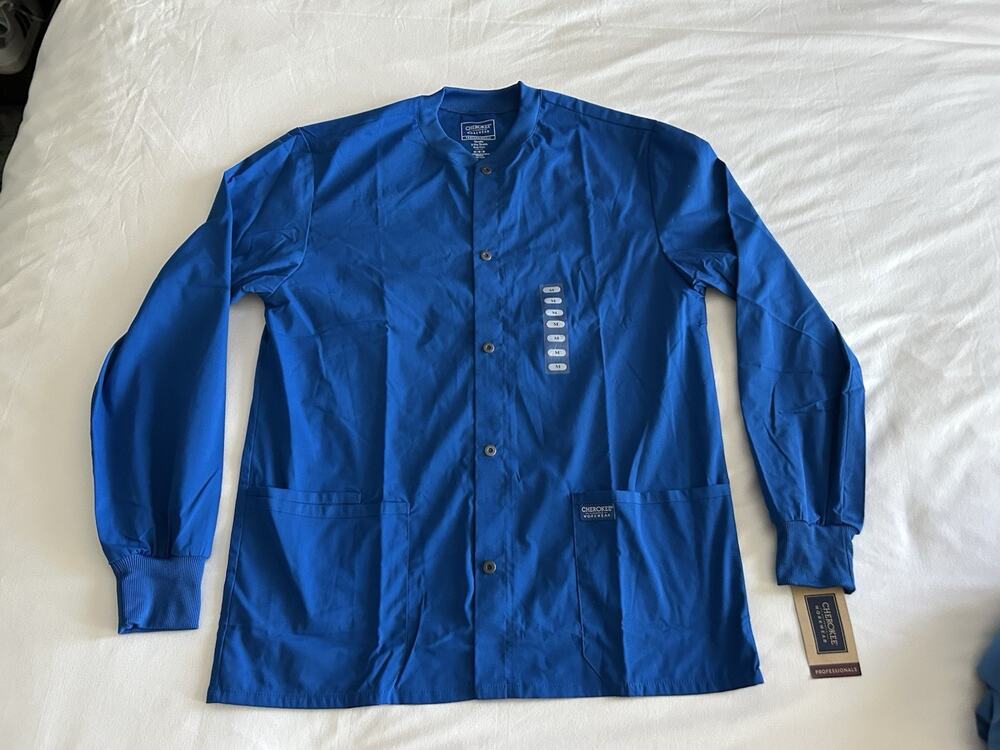 NEW CHEROKEE SCRUB JACKET sz M Men’s Workwear WW360 Warm-up Royal Blue D26